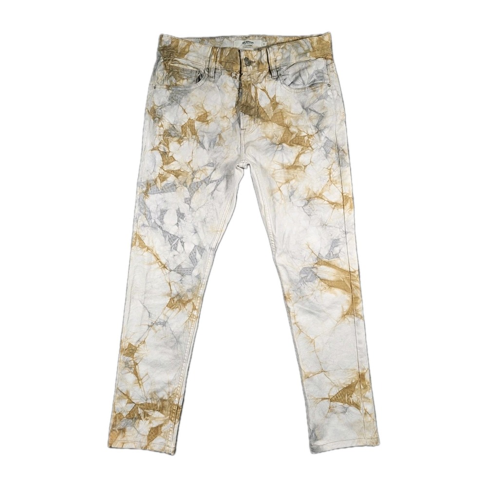 Hudson Zack Skinny Jeans Mens 32x27 Cream Tan Marble Print Made in USA